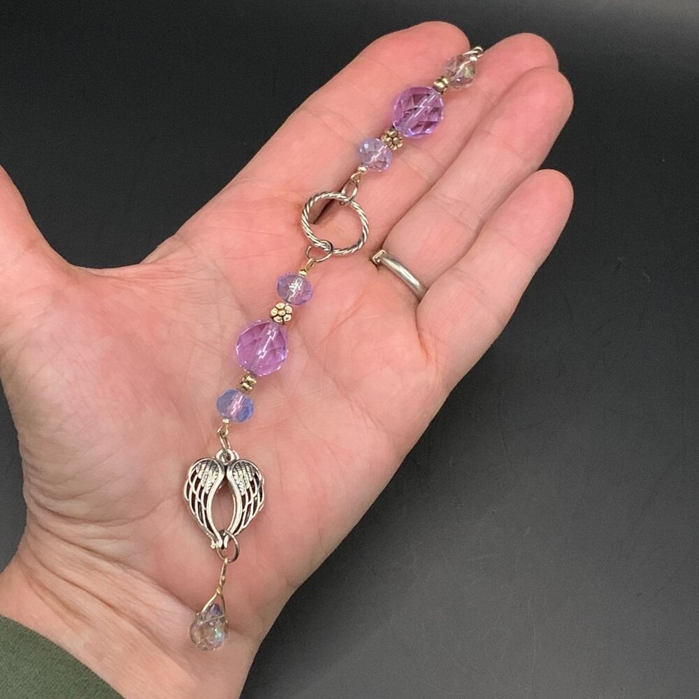 Angel Wings Lavender Blue Glass Beads Car Charm Suncatcher CC138